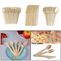 50pcs/pack Bamboo Wooden Cutlery Biodegradable Knives Forks Spoons Disposable Dinnerware Set Kitchen Dining Bar Tableware