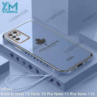 Soft TPU แฟชั่นชุบ Maple Leaf พร้อม Lanyard สำหรับ Infinix Note 8i Note 10 Note 10 Pro Note 11 Pro Note 11S หมายเหตุ11หมายเหตุ12 G96เคสโทรศัพท์