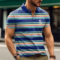 3d Letter K Printed Man Shirts Summer Male Casual Short Sleeve Clothing MenS Stripe Polo Shirts Oversized Lapel Button Tees Top