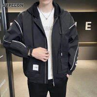 SUPEEON丨เสื้อแจ็คเก็ตผู้ชายสไตล์วินเทจสไตล์อเมริกันหลวมสบายๆ Hooded Jacket Hooded Overalls