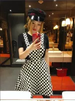 HotWomen Heart Cut Plaid Suspender กระโปรงสายรัดกระโปรงจัมเปอร์ Checkered เอวสูง A-Line Skater กระโปรง Overalls กระโปรงลายสก๊อต