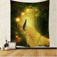 Natural forest tapestry landscape dream house and peacock printing wall tapestry cheap hippy wall hanging Bohemian mural decorat