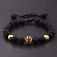 DOUVEI Round Black CZ Zircon Pave Lava Weaving Bracelet Men Beads Weaving Bracelet Homme Adjustable Dropshipping ABL005