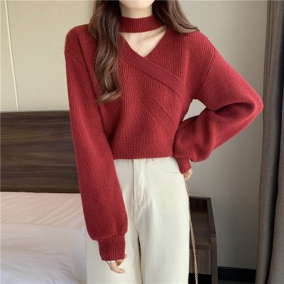 ❈ Korean Hanging Neck Knitted Sweater Women Long Sleeve New Years Tops
