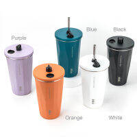 600ML ชากาแฟเครื่องดื่มเย็นขวดสแตนเลสรถ Tumbler แก้วฟางถ้วยน้ำ Leak-Proof Drinkware สำหรับเดินทางขับรถ