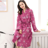 Womens autumn cotton robes big yards M-4XL floral print bathrobes morning house coat medium long spring nightgown spa kimono