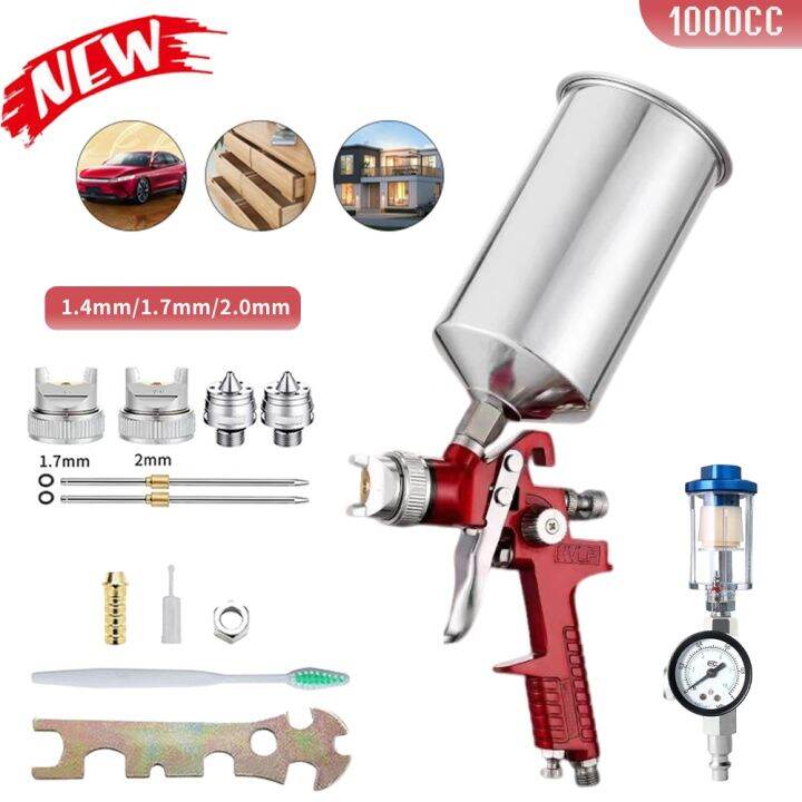1.4/1.7/2.0/2.5mm 1000ml Professional HVLP Spray Gun Plus Pressure