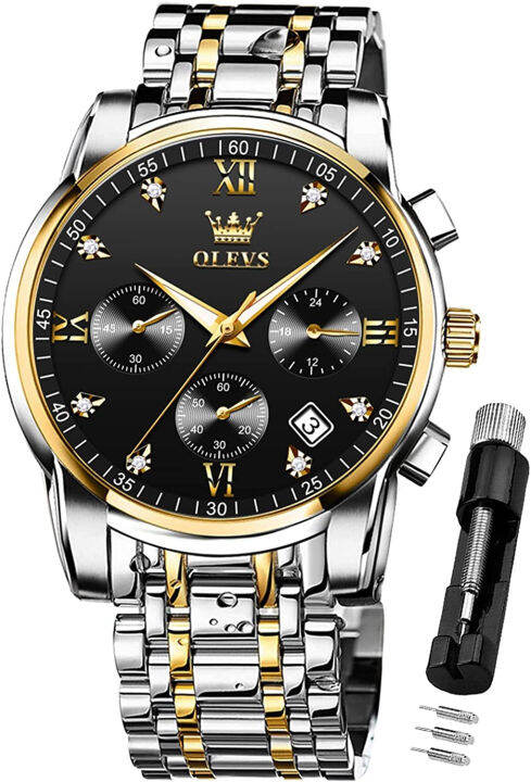 olevs-mens-watches-chronograph-business-dress-quartz-stainless-steel-waterproof-luminous-date-wrist-watch-two-tone-black