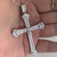 Sparkling Luxury Jewelry 925 Sterling Silver Cross Pendant Party Princess White Clear 5A Cubic Zirconia Women Wedding Necklace