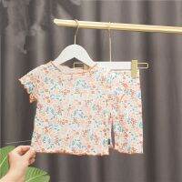 Full Floral Korean Pajamas Summer Clothing Leisure Wear Home Clothes Baby Girl Tshirt Shorts Suit Toddler Short Sleeve Sleepwear