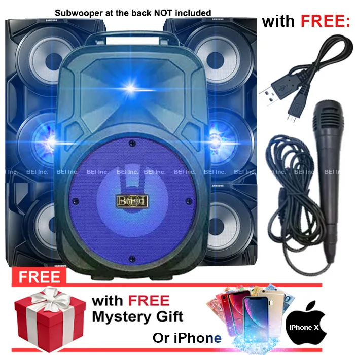 BEI Karaoke Model 36C Wireless Portable LED Bluetooth Gaming Speaker with FREE MIC & CORD and