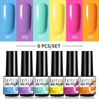 LILYCUTE เจลทาเล็บ6ชิ้นเซ็ตสีนีออนฤดูร้อนแวววาวสำหรับการทำเล็บกึ่งถาวรเจลทาเล็บ UV LED เคลือบเงาชุด