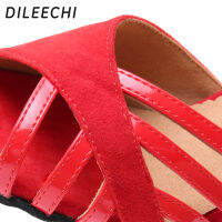 DILEECHI Latin Dance รองเท้ากำมะหยี่ Bright PU ผู้หญิง Elegant Salsa รองเท้าบอลรูมเต้นรำรองเท้ารองเท้าแตะส้นสูง9ซม. Soft Sole