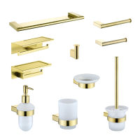 Brushed Gold Bathroom Accessories Set 304 Stainless Steel Paper Holder Toilet Brush Holder Storage Shelf Towel Bar Hanger Hook