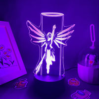 Overwatches OW เกมรูป Mercy 3D Led Neon Night Lights ของขวัญวันเกิดสำหรับเพื่อน Gaming Room ตาราง Cool Decor Mercy Lava Lamp