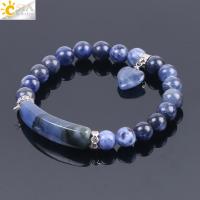 สร้อยข้อมือหินโซดาไลท์อัญมณีแท้ CSJA Reiki Bracciali In Pietra Naturale 8Mm Perle Di Cristallo Rotonde Blu Gioielli Fata Mano Esoterimo F109