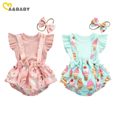 Ma&amp;Baby 0-18M Cute Baby Girl Clothes Set Summer Newborn Infant Baby Knitted T shirt Rainbow Ice Cream Bow Shorts Overall Outfits