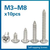 10 Pcs/Lot Cross Recessed Round Head Tapping Screw M3 M3.5 M4 M5 M6 M8 Stainless Steel