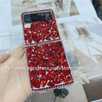 ▬✓❐ for Samsung Galaxy Z Flip 5 3 4 Bling Cases Hot Red Sparkle Gems Crystal Cases for Samsung Z Flip3 Flip4 5G Diamond Capa