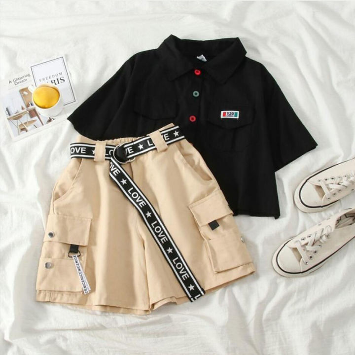 fashion-summer-2021-two-piece-set-ribbon-shorts-with-t-shirt-streetwear-loose-shorts-and-t-shirt-with-belt