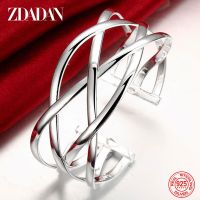 ZDADAN 925 Sterling Silver Hollow Open Adjustable Cuff Bracelet&amp;Bangles For Women Wedding Jewelry Party Gifts