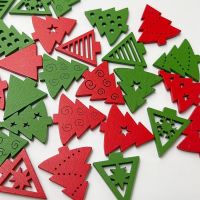 25/50/100 pcs Wooden Scrapbook 28x27mm Christmas Tree Shape Childrens Painted Stickers Diy Home Decoration Crafts WB827 Haberdashery