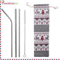 {Questionno} หลอดดูดดื่มสแตนเลส5ชิ้นพร้อมชุดแปรงทำความสะอาด Coffee Tee Bar Tool