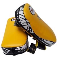 Twins special Curved Kick Pads KPL-10 Yellow White ( M,L ) Genuine leather MMA K1 เป้าเตะแบบโค้ง ทวินส์สเปเชียล สีเหลือง-ขาว หนังแท้ สำหรับเทรนเนอร์ ในการฝึกซ้อมนักมวย