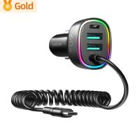 Car Phone Charger QC 3.0 PD 3.0 3 Ports Car Charger 60W LED Fast Charger Adapter with 1.6m Extension Cable for iPhone Android Car Chargers