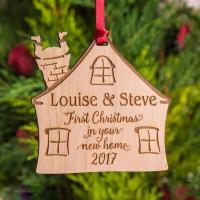 First Christmas in Your/Our New Home Bauble 1st Xmas Personalised Engraved Wooden Celebration Tree Decorations Hanging House Gif