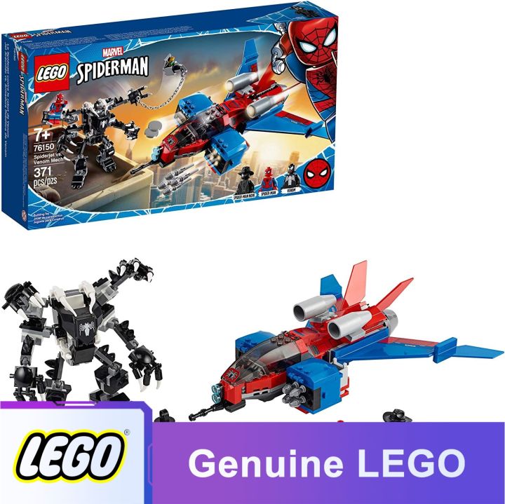 Mới LEGO Marvel Spider-Man Spider Jet vs Venom Mech 76150 Món quà siêu anh  hùng, thích hợp cho trẻ em với nhân vật mini, thợ máy và máy bay (371  miếng) |