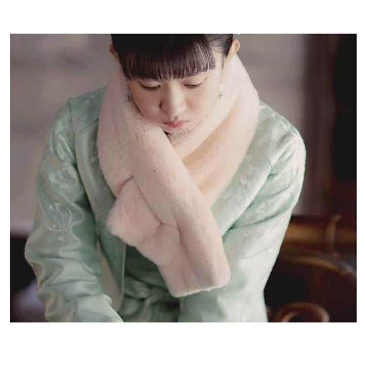 ผ้าพันคอกันหนาว-ผ้าพันคอขนเฟอร์-ผ้าพันคอผู้หญิง-พร้อมส่งสีเนื้อ