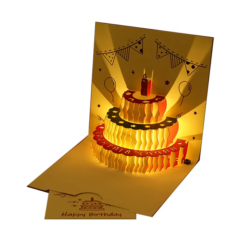Pop Up Happy Birthday Cake Card 3D Lighting Greeting Cards With Envelopes  Birthday Gift | Lazada