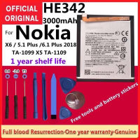 แบตเตอรี่ แท้ Nokia HE342 แบตเตอรี่สำหรับ Nokia X6 2018 5.1 + 6.1 Plus 1043 แบตเตอรี่ 3000mAh+ชุดไขควงฟรี