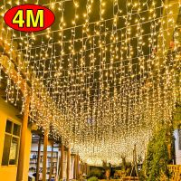 【LZ】❈۩  Droop Garland Cortina Icicle String Luzes LED Decoração de Natal ao ar livre Festa de Jardim Gota 4m 220V 110V