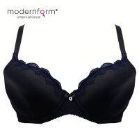 Modernform เสื้อชั้นใน คัพ B ผ้าเดนิม ดีไซน์สวยงาม ขอบสีฟ้า และสีดํา แต่งลูกไม้ (M556) oid