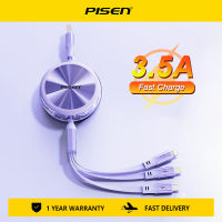 Pisen 6A 3 In 1สาย USB ชาร์จเร็ว,สายชาร์จ USB เก็บข้อมูลแบบยืดหดได้ประเภท C สายสำหรับ iPhone 14 13 Pro Max เชือกร่มขนาดเล็กซัมซุงฮัวเหว่ยเสี่ยวหมี่