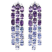 ต่างหูพลอยแท้ อเมทิสต์ (Amethyst) สีม่วง และ แทนซาไนท์ เพชร-cz เงินแท้ 925 ชุบทองคำขาว