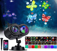 12 Patterns New Year Christmas Decor LED Double Cylinder Water Pattern Light Card Lights Halloween Christmas Projector Lamp