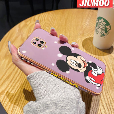 JIUMOO เคสสำหรับ Xiaomi MI POCO M2 Pro Redmi Note 9S Note 9 Pro การ์ตูน Mickey Mouse ซิลิโคนนิ่มขอบสี่เหลี่ยมเคสมือถือชุบหรูหราเคสกันกระแทกแบบเต็มฝาหลังเคสป้องกันเลนส์กล้อง