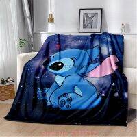 Royal Blue Floral Lilo Stitch ผ้าห่ม Plush Flannel ตกแต่งโยนผ้าห่มทีวีผ้าคลุมเตียงเด็กสาวฤดูร้อนฝาครอบ