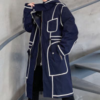 2022 Autumn Winter Windbreaker Coat MenMid-length Casual Men Coat Long Jacket Line Splicing Men Long Trench Coats Abrigo Hombre