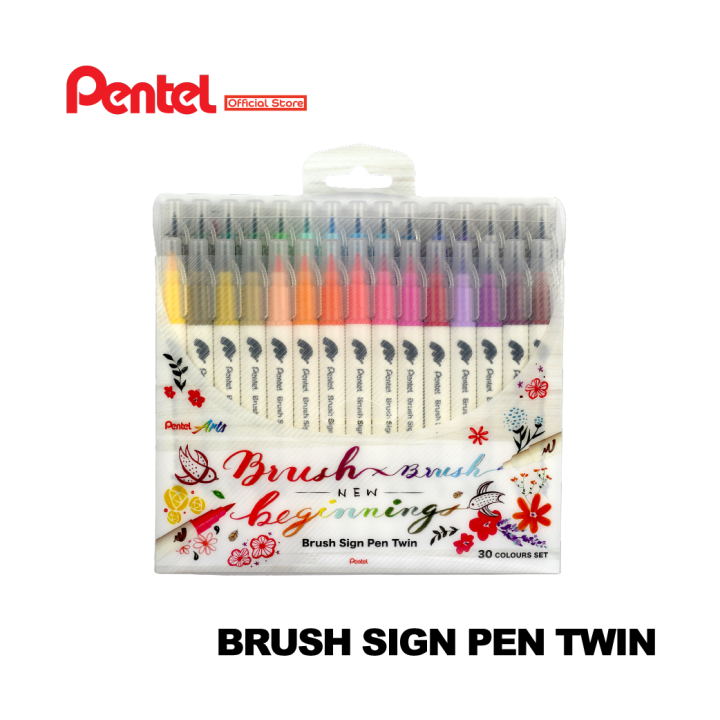 Pentel Art Brush Sign Pen SESW30C Twin Tips (30 colours set) Lazada