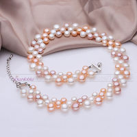 3 row natural freshwater choker multi layer pearl necklaces women,real pearl necklace wedding collar mom birthday gift