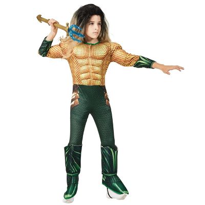Kids Comic Superhero Aquaman Muscle Dress Up Halloween Fancy Dress Cosplay Costume For Child