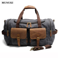 MUNUKI วินเทจผ้าใบผู้ชายกระเป๋าเดินทางกระเป๋าสะพายขนาดใหญ่ค้างคืนบิ๊กสิริกระเป๋าถือวิทยาลัยกระเป๋าเดินทางกระเป๋าสำหรับการเดินทาง M180