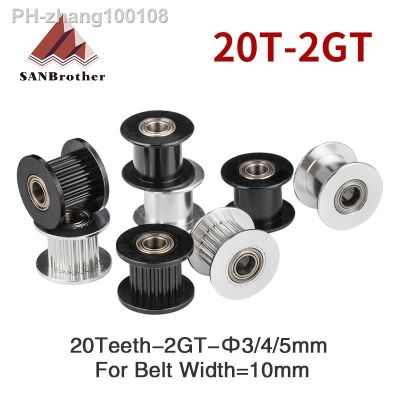 2GT 20 Teeth synchronous Wheel Idler Pulley 2M Bore 3/4/5mm with Bearing Black Silver for GT2 Timing belt Width 10MM 20teeth 20T