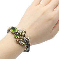 64x34mm Unique 36.7g Gothic For Women Cuff Bangle Bracelet Created Green Peridot Rhodolite Garnet Cool Black Metal Hiphop