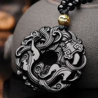 Obsidian Animal Pendant Beads Necklace Charm Jewellery Fashion Accessories Hand-Carved Man Amulet Gifts