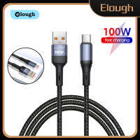 Elough สายสาย USB ชนิด C 100วัตต์ชาร์จเร็วสำหรับให้แสงสว่างไมโคร Xiaomi Samsung Huawei P40 IOS สายสำหรับ iPhone 14ที่ชาร์จเร็วสายสายเคเบิล